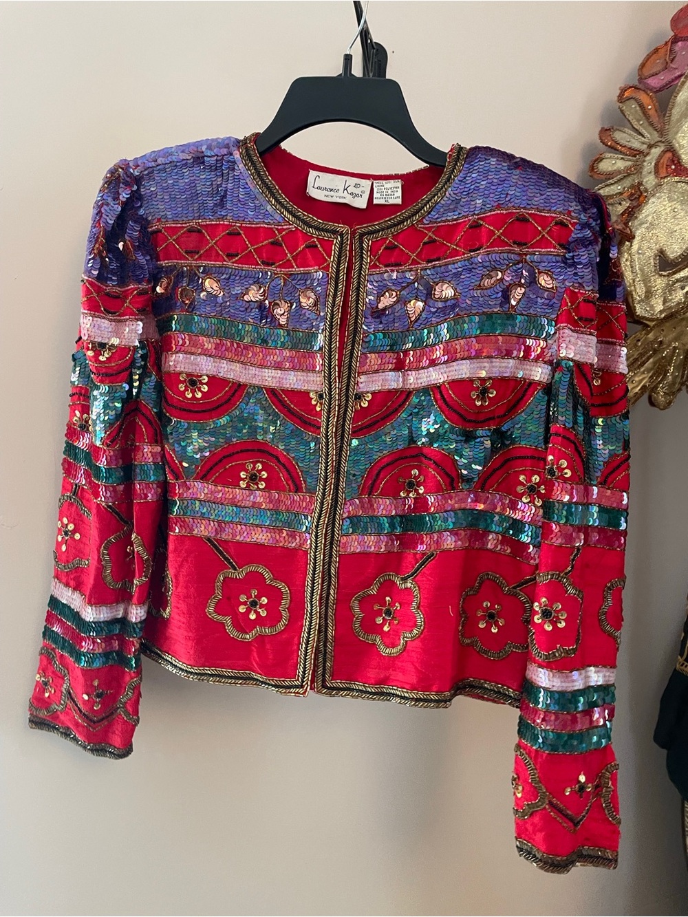 Laurence Kazar Red Multicolor Embellished Sequin Jacket